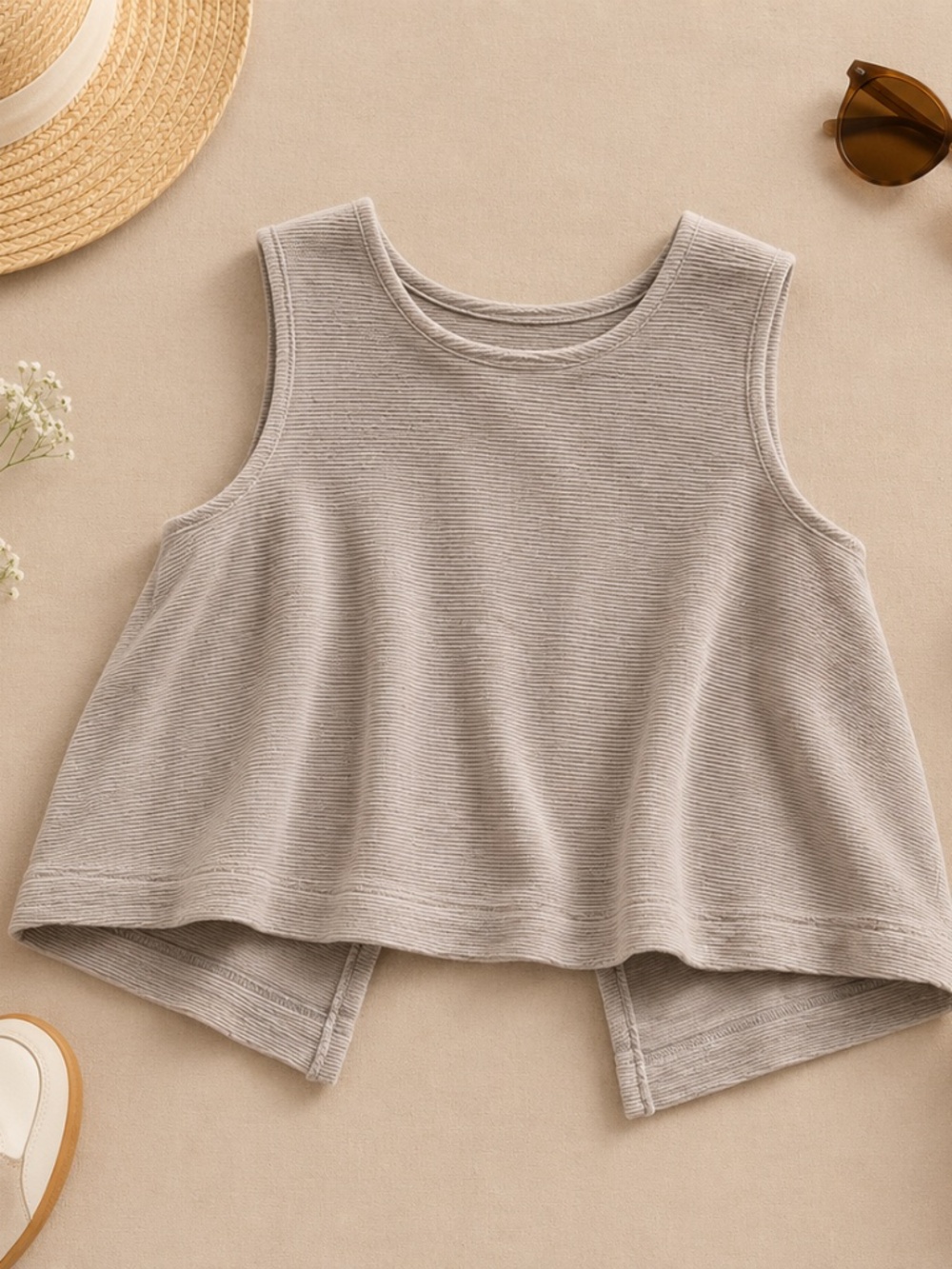 Madewell Texture Thread Ribbed Crop Top Short Sleeve Taupe Greige Size open back